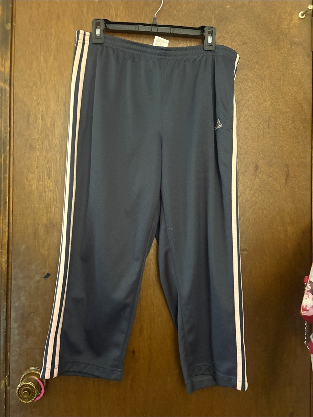 adidas Navy Capris with Light Pink Side Stripes